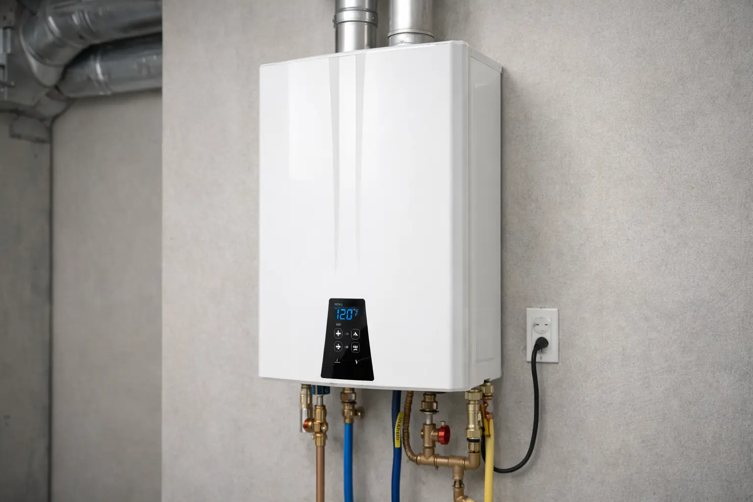 Tankless water heater mounted wall